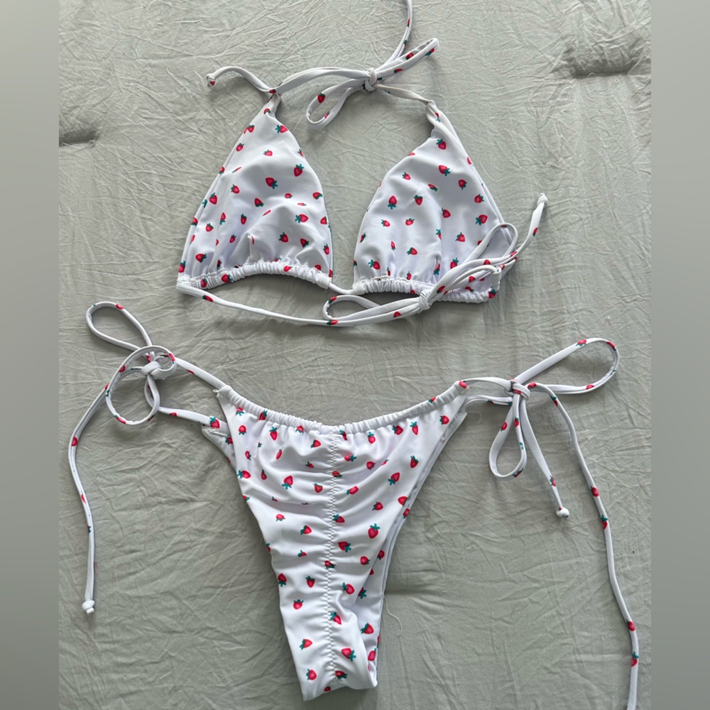 White Bikini with Strawberry Print - Picture 3 of 3